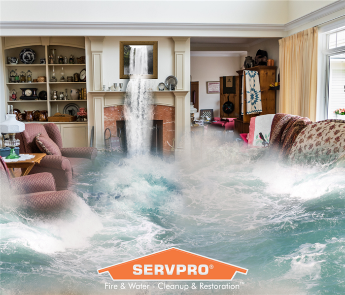 Inside of home flooded with water.